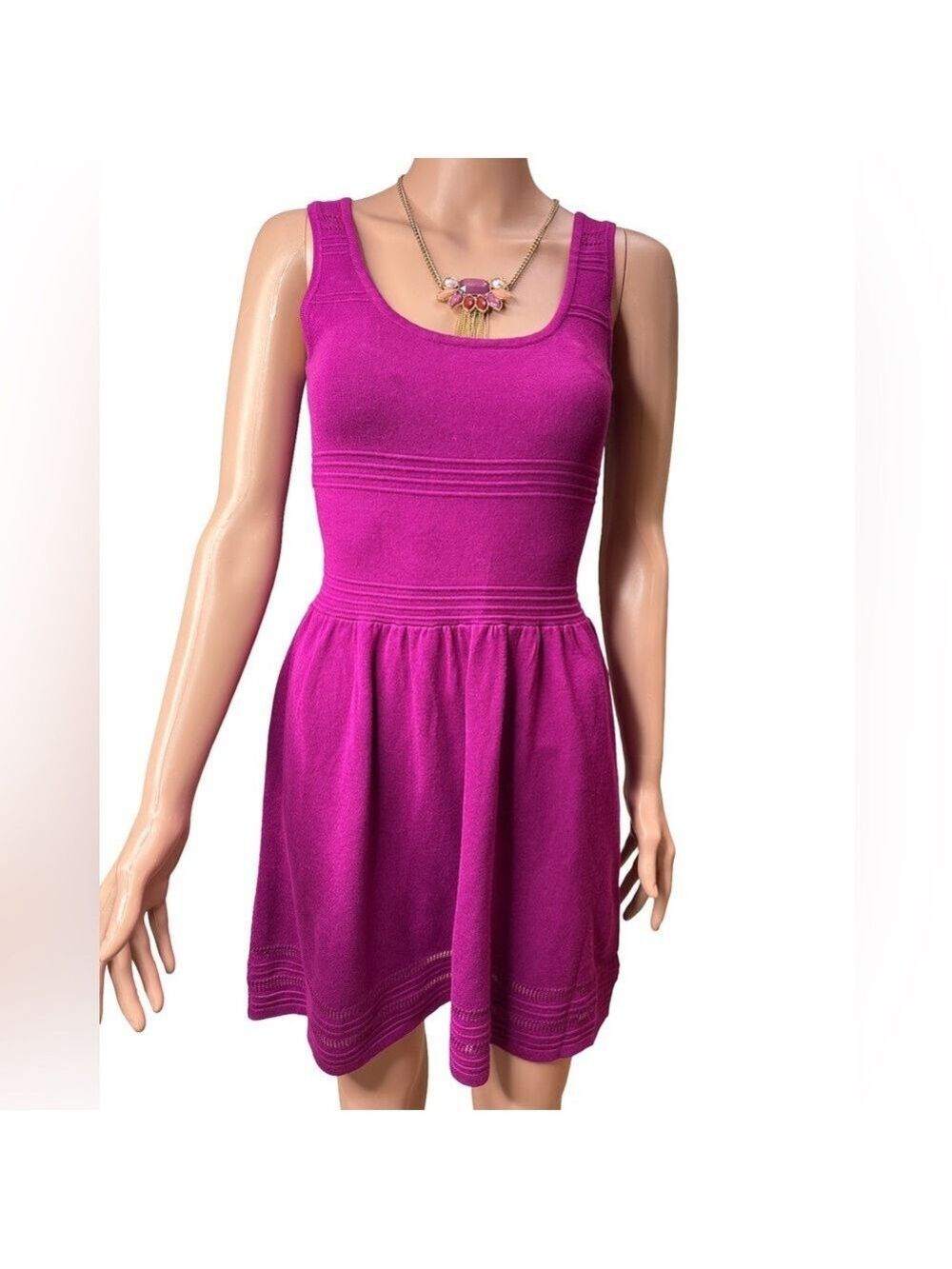 Guess Vibrant Rasberry Sleeveless Knit Flared Mini Dress Medium NWT